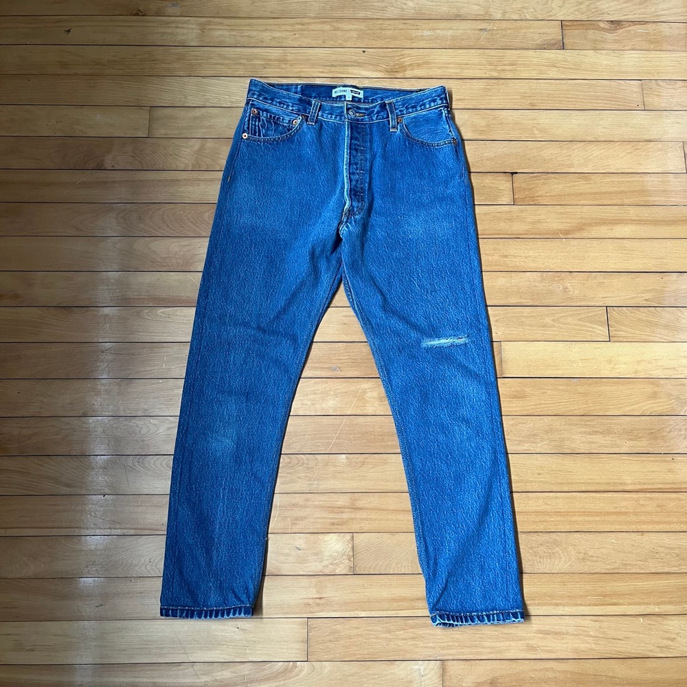 RE/DONE Levi's Reconstructed Straight Leg Jeans Medium Wash Distressed 26 501